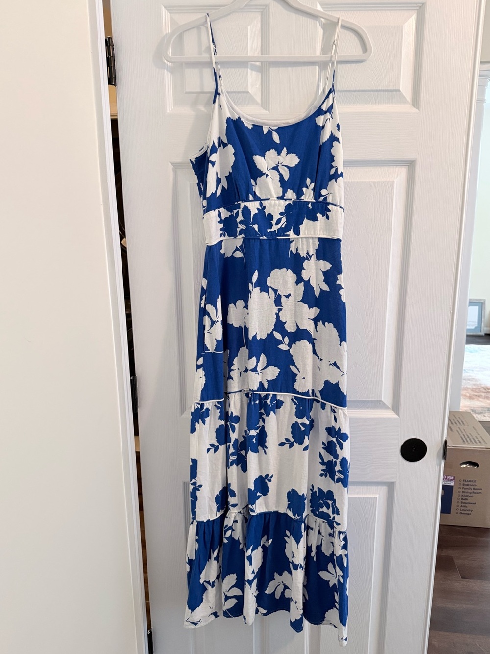 Cynthia Rowley Blue and White Floral Tiered Maxi Dress
